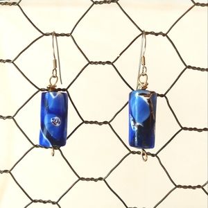 Vintage Beaded Blue Earrings Handmade Jewelry